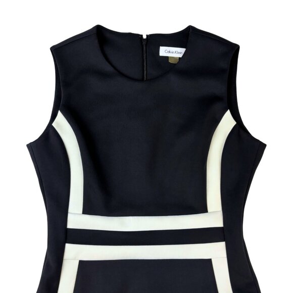 Calvin Klein Women's Black & White Color Block Scuba Sheath Dress Size 4 - Picture 4 of 12